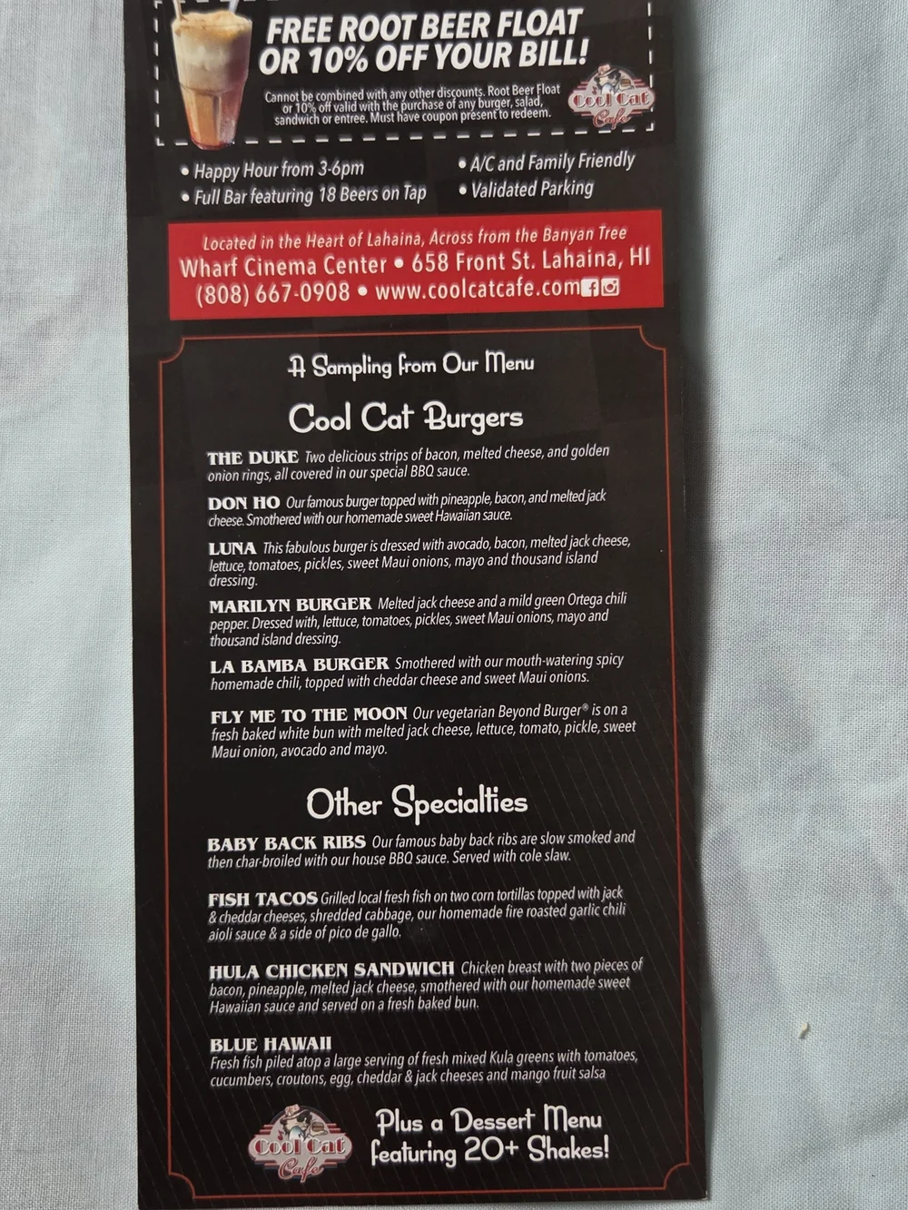 Cool Cat Cafe Brochure LAHAINA MAUI